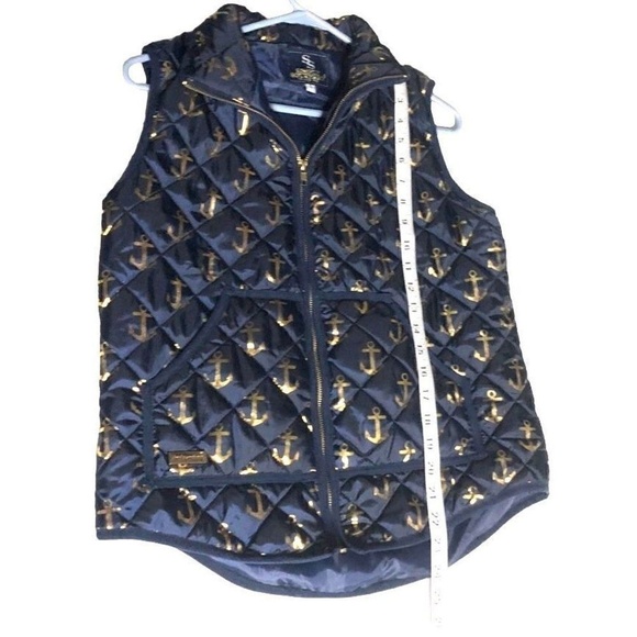 Simply Southern Women Nautical Style Navy Blue and Gold Anchor Vest Sz Small‎ - Picture 4 of 7